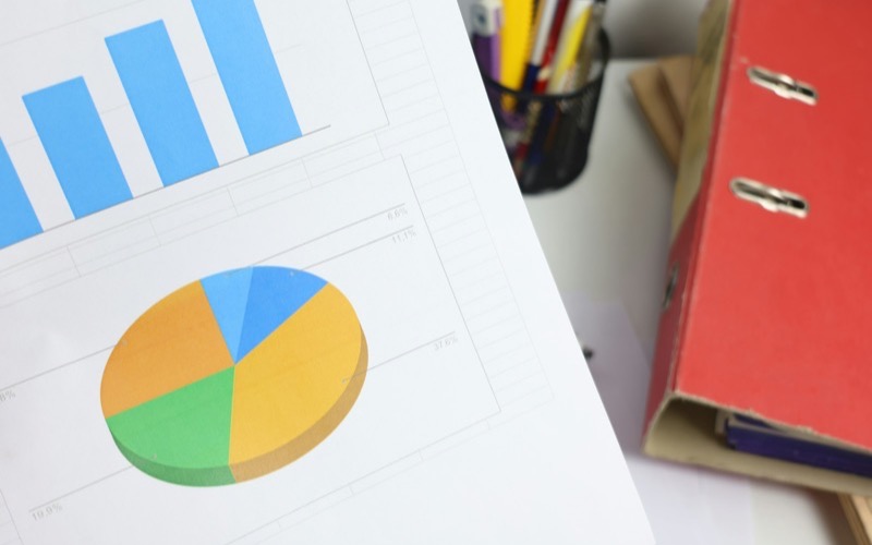 Document imprimé en couleur avec graphiques et camembert